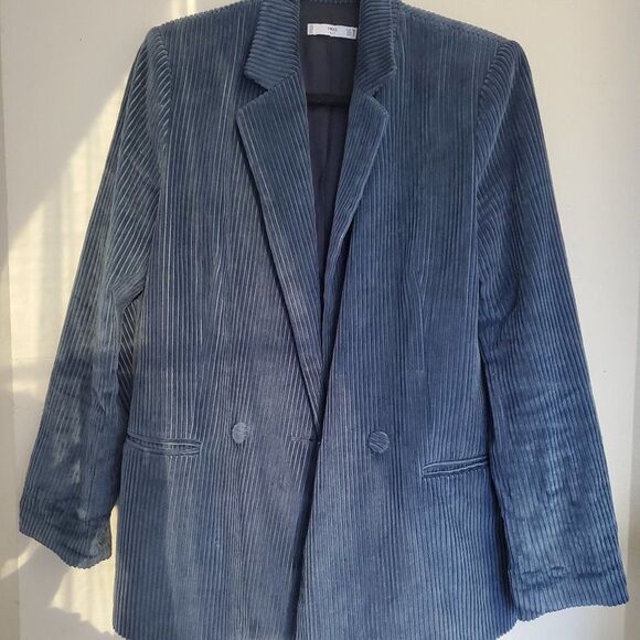 MANGO blue Pan Structured Corduroy Blazer size 6 - Picture 8 of 9